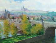 View of Prague Castle over the Charles Bridge by Czech painter Stanislav Feikl Stanislav Feikl